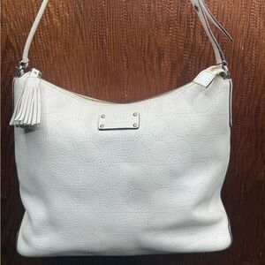 kate spade White Leather Shoulder Bag with Tassel